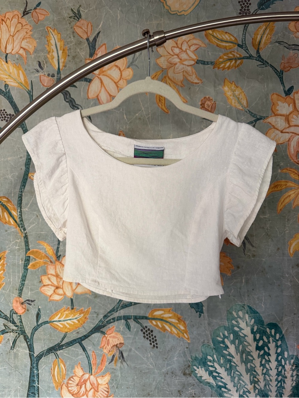 Urban Renewal Ivory Linen Blend Cropped Flutter Sleeve Top XS